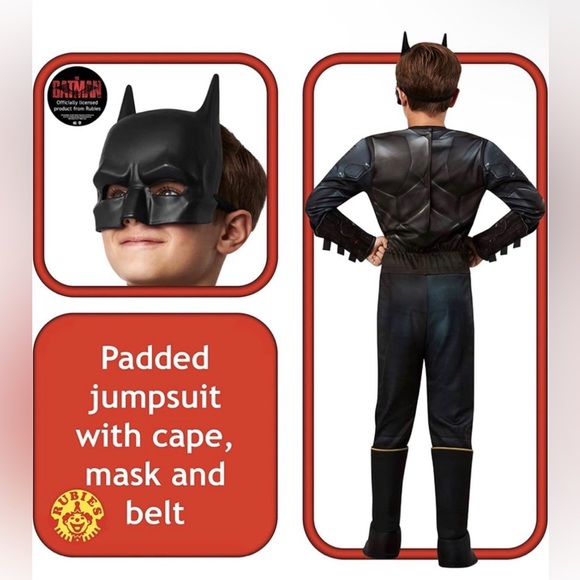 Batman Boys Large Deluxe Costume Rubies Halloween NEW - Picture 4 of 7